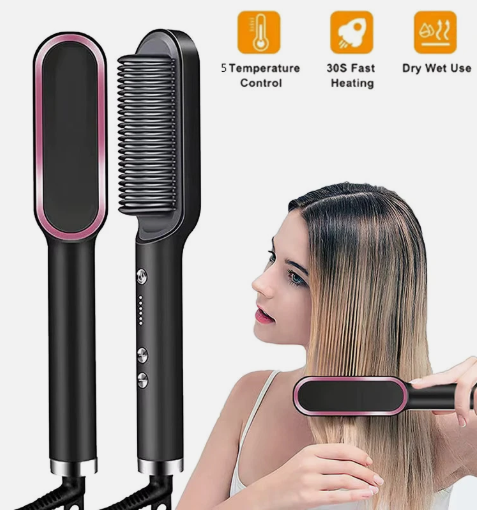 ✨ Plancha de Pelo 2 en 1 – Cepillo Alisador y Rizador Profesional