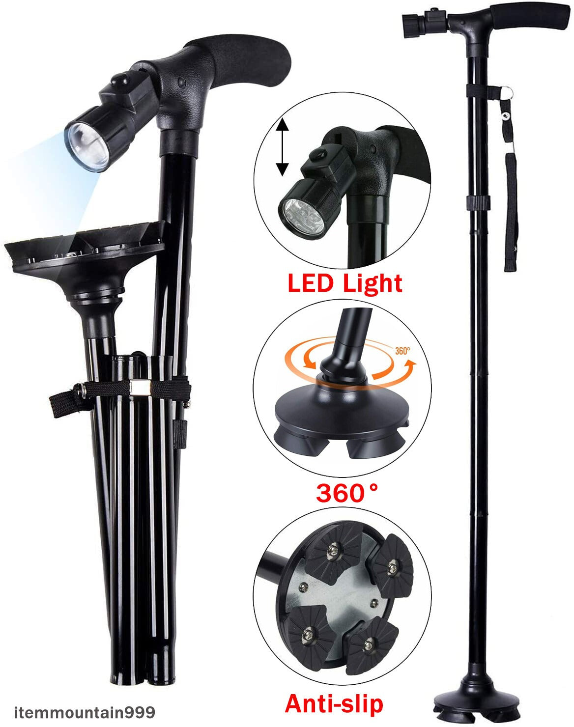 🦯 BASTÓN PLEGABLE CON LUZ LED